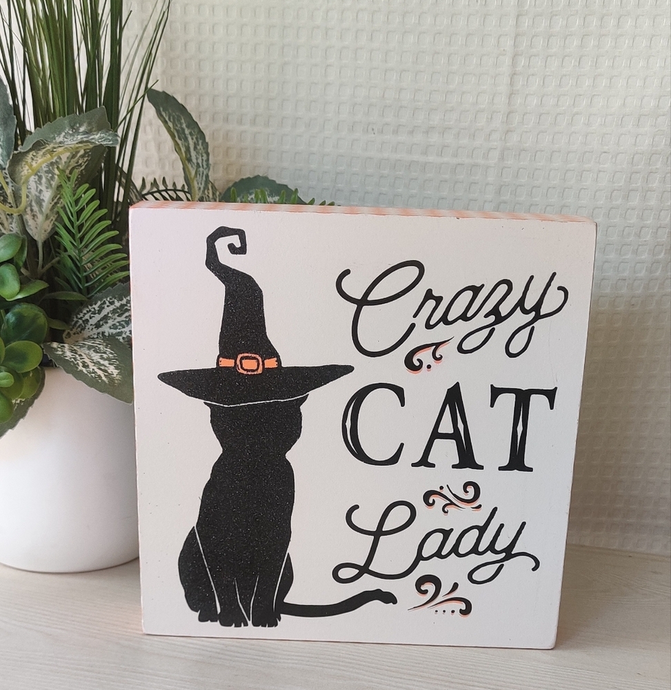 Halloween Wall Decor "Crazy Cat Lady" 7.87"×7.87"×1.5